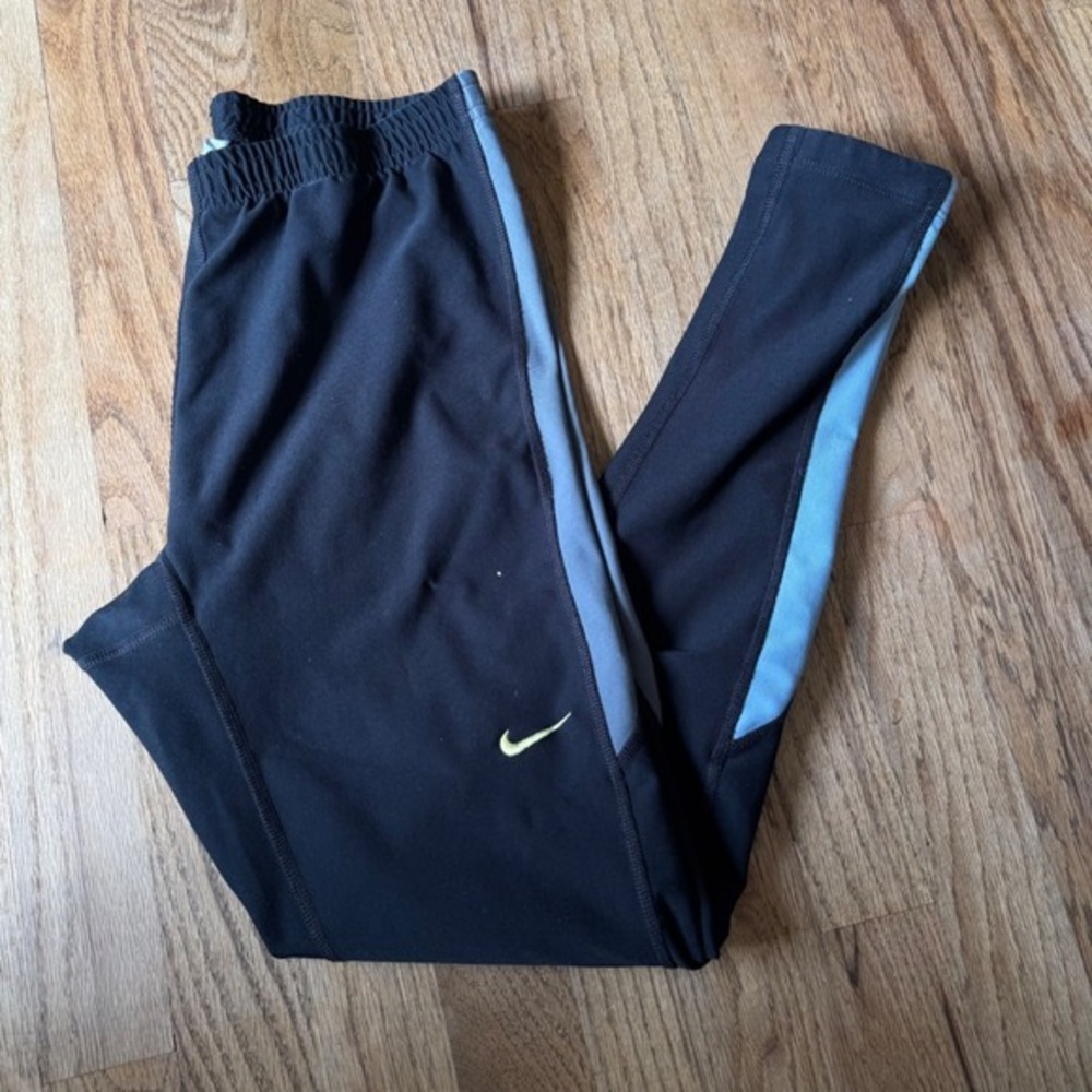 Nike Mens Running Tights Black Blue Zipper Ankle Leggings Medium